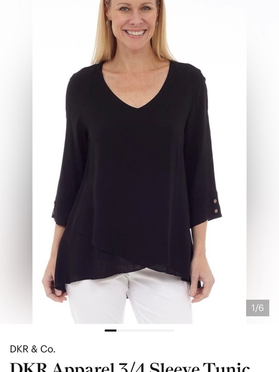 DKR Tops - White V-Neck 3/4 Sleeve Linen Blend Tunic